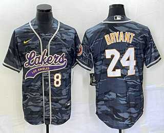 Men%27s Los Angeles Lakers #8 #24 Kobe Bryant Black Camo With Patch Cool Base Stitched Baseball Jersey